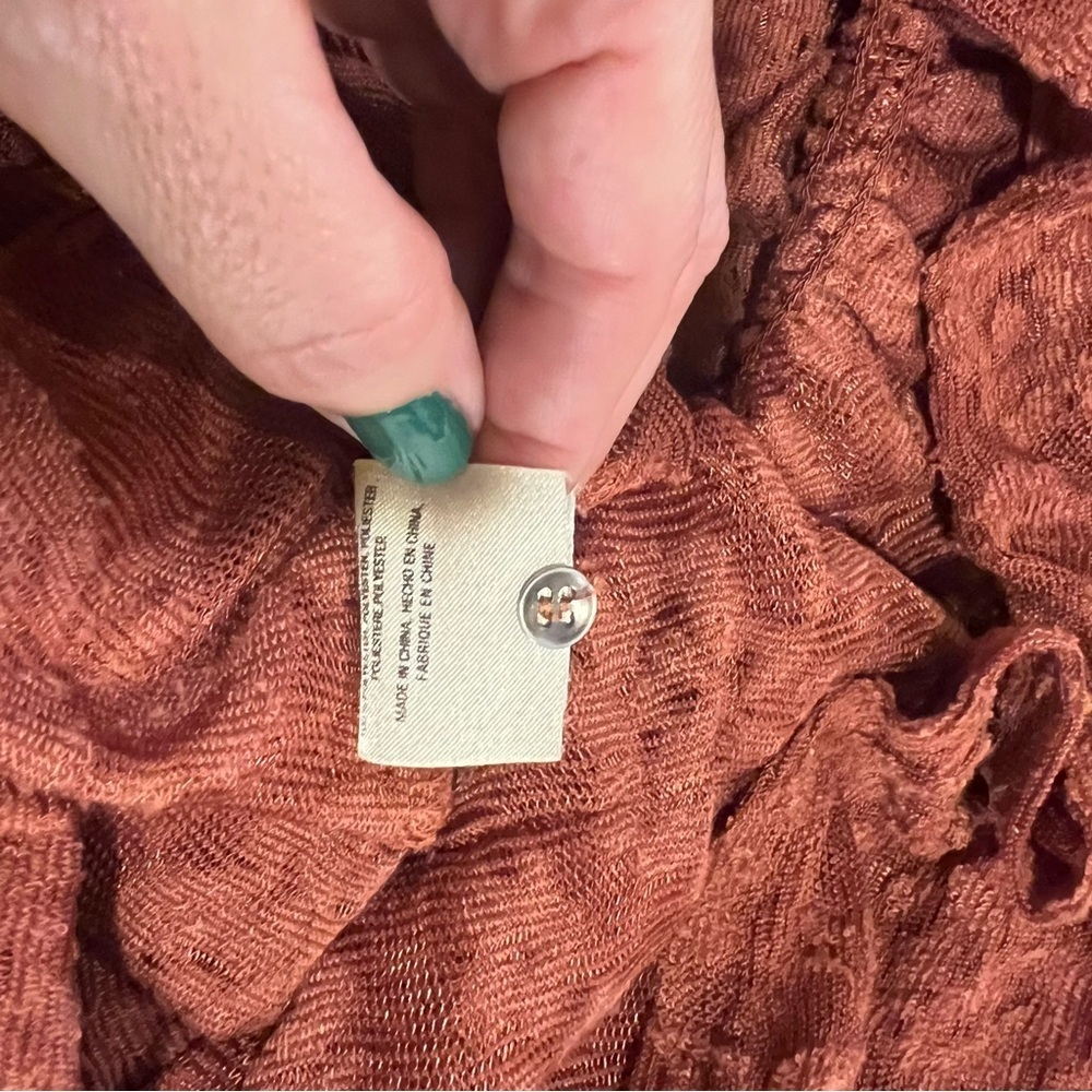 Deletta Anthropologie Rust Amana Burnout Sheer Smocked Mock Neck Top size small - Picture 13 of 13